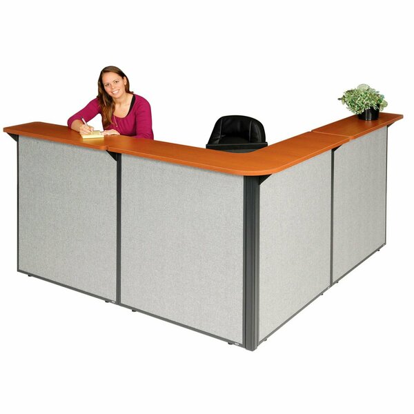 Interion By Global Industrial Interion L-Shaped Reception Station, 80inW x 80inD x 44inH, Cherry Counter, Gray Panel 249009CG
